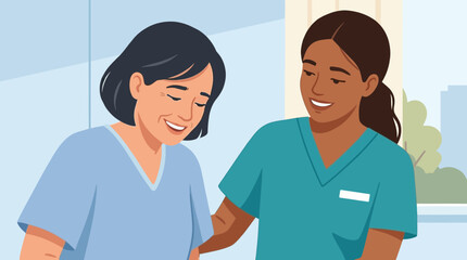 Obraz premium Nurse supporting patient, medical care, empathy, hospital environment