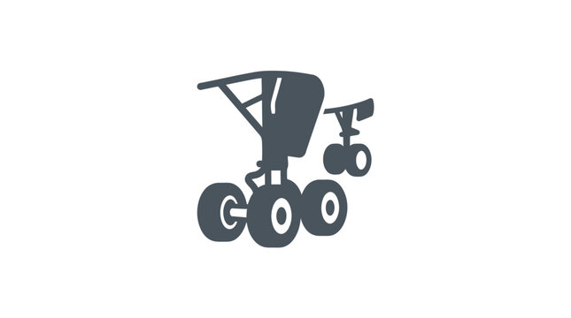 A stylized silhouette illustration of a heavy duty aircraft landing gear assembly.