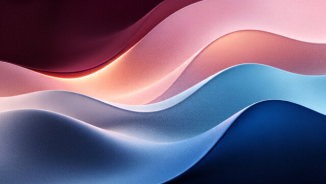 Abstract grainy holographic background with fluid waves in luxury burgundy cherry blossom pink misty rose silver lake blue and lapis lazuli colors.