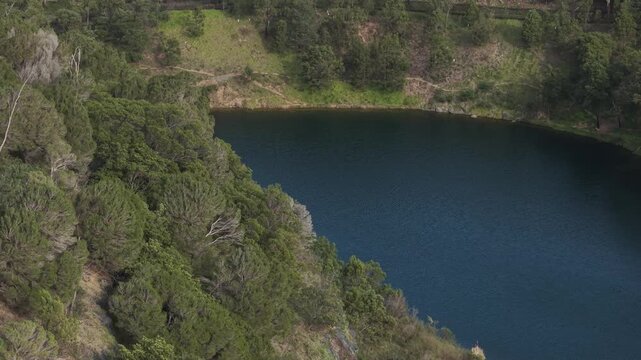 Aerial view of the blue lake in mount gambier
