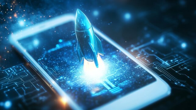 Digital. Rocket. Smartphone. Launch. Technology.