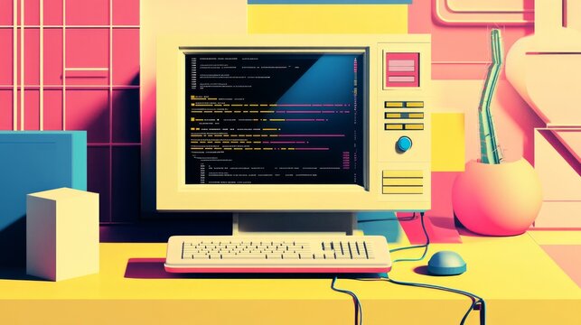 Digital Art. Retro Computer. Coding. Workspace. Technology.