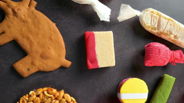 Artisanal Mexican desserts and traditional sweets in flat lay photography