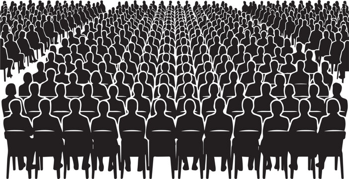 Massive crowd of people sitting in a hall silhouette for social or public eventMassive crowd of people sitting in a hall silhouette for social or public event