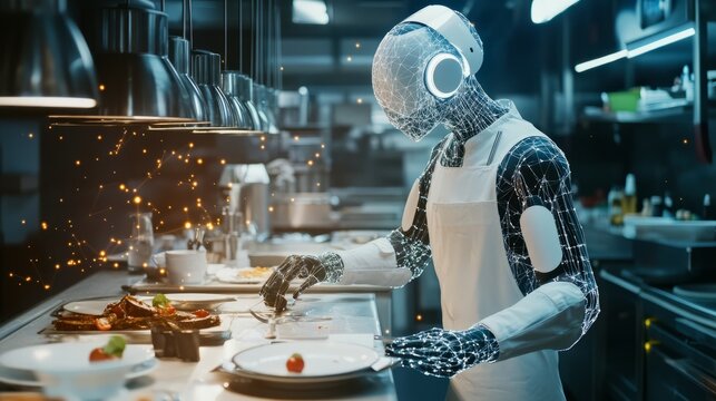 Futuristic. Robot. Kitchen. Cooking. Technology.
