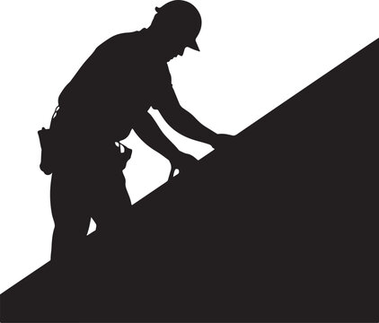 Silhouette of a roofer working on a roof black white