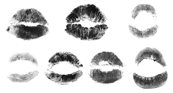 Black lipstick kiss marks PNG overlay set, realistic lip prints isolated on a transparent background for design