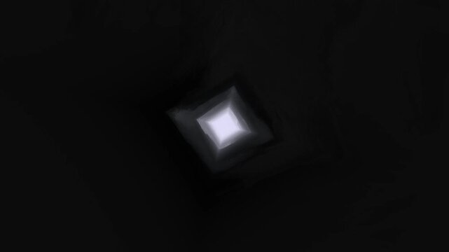 黒背景に浮かぶ白い発光する立方体の抽象映像