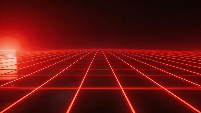 Red neon grid perspective