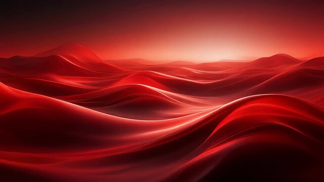 Abstract red waves flowing smoothly under a glowing horizon light