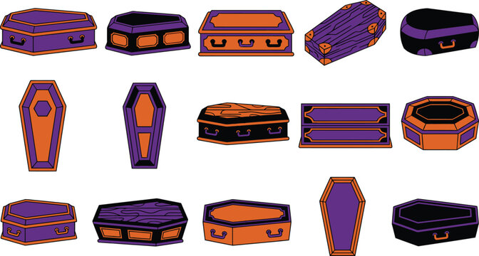 Colorful halloween coffins and caskets collection for spooky season designs