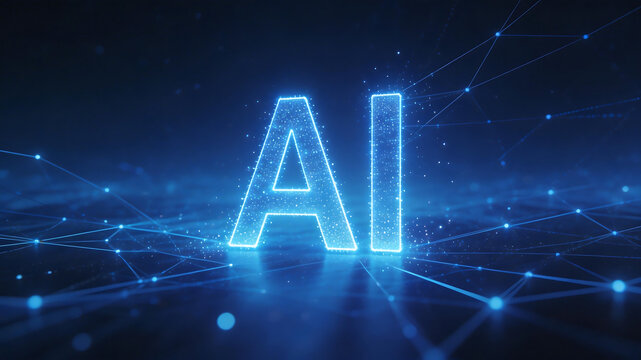AI glowing letters on digital network