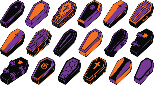 Spooky halloween coffin collection vector graphics for creepy october designs