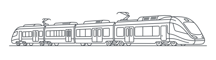 Modern Electric Commuter Train Line Art Illustration © fiyan