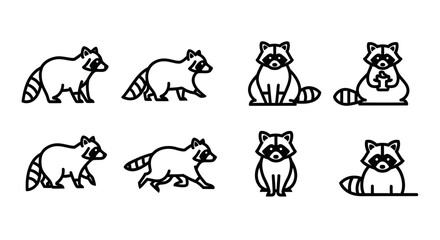 Fototapeta premium Minimalist Raccoon Vector Illustration Set Featuring Cute Animal Outlines