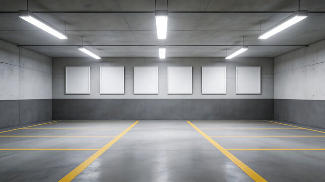 Empty parking garage with framed walls