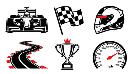 Dynamic Collection of Motorsport Racing Elements and Equipment Illustrations © matahari