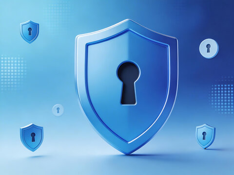Blue shield with keyhole and icons
