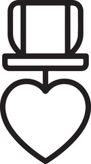 Fototapeta premium Heart shaped medal with ribbon outline icon, award trophy vector line art illustration