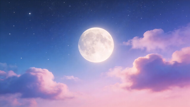 Full moon in night sky with clouds