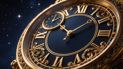 Obraz premium Golden ornate clock face