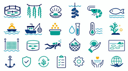 Colorful Aquatic and Marine Industry Icons Collection. © Gakih
