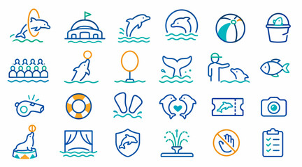 Colorful flat icons of marine and beach activities. © Gakih