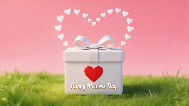 Gift box with heart on grass