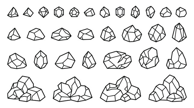 Geometric Crystal Gemstone Cluster Line Art