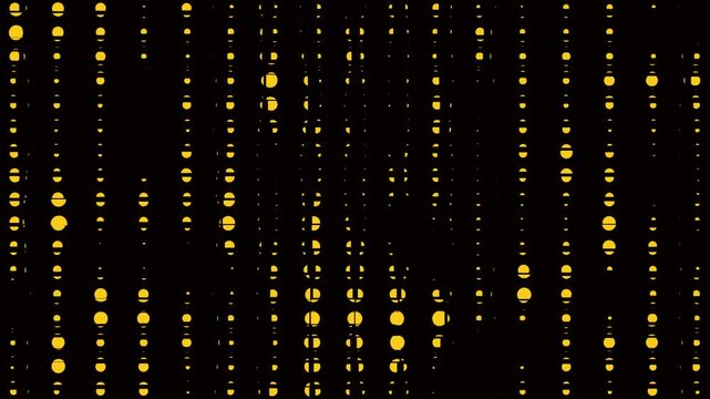 Blinking random dots forming of varying density animation on black background. Halftone dots and grid growing seamless loop. Digital dots moving loop with big data visualization cartoon comic.