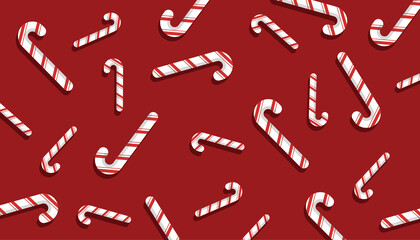 Obraz premium Christmas Vector Background, Abstract Candy Cane Pattern on Cherry Red background color. Red Candy Cane backgrounds. Vector art