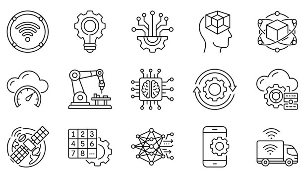 Artificial intelligence and machine learning icon set modern technology concepts