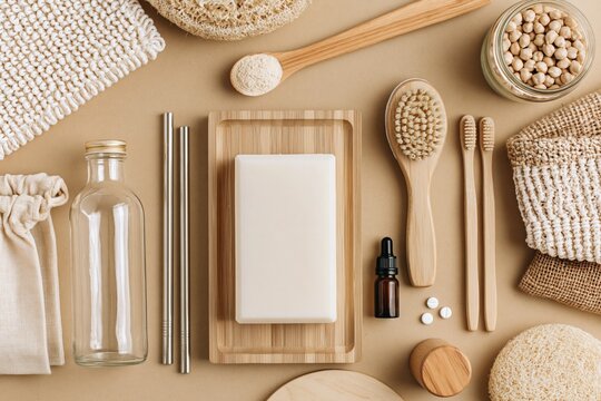 Sustainable zero waste bathroom essentials with eco friendly bamboo and soap bars
