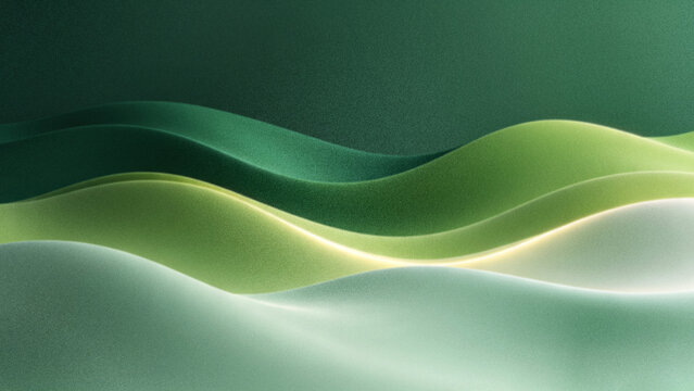 Abstract grainy holographic background with fluid waves in luxury olive green jade reef green and creamy mint colors for premium design backdrops.