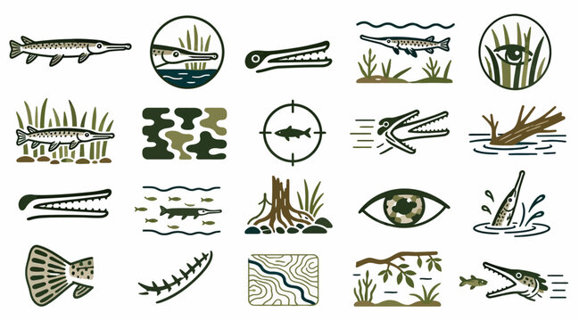 Diverse freshwater ecosystem with fish and plants illustration.