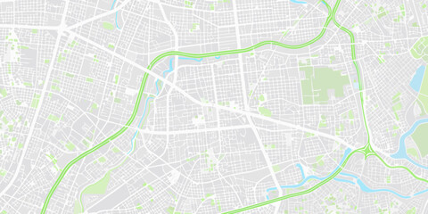 city map with clean vector streets parks and waterways urban layout geography cartography design illustration graphic simple minimalist transportation landscape © Mitali