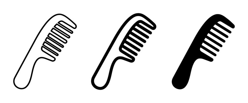 Hair Comb Icons, Styling Tools, Grooming Accessories, Simple Vector Graphics