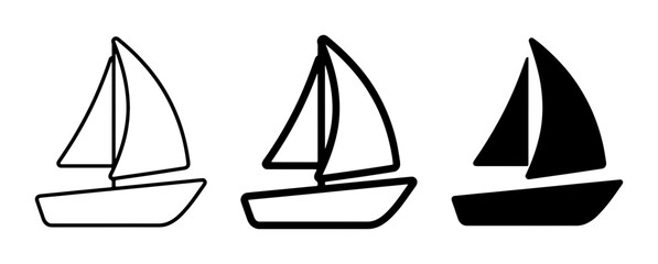Sailboat Icons Set: Outline, Filled Outline, and Silhouette Vector Graphics for Nautical Themes © Imran