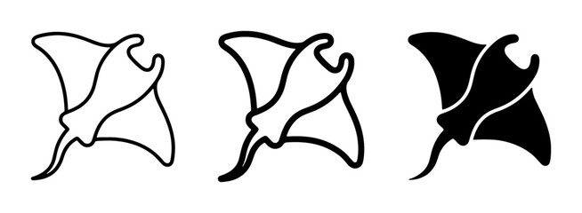 Manta Ray Icons: Minimalist Vector Graphics for Marine Life and Ocean Themes, Silhouette and Outline Styles © Imran
