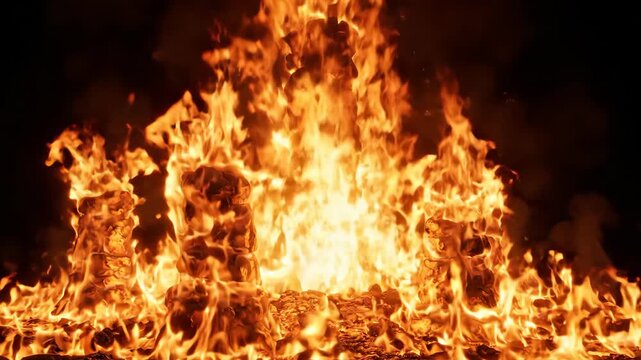 Intense Fire Explosion with Bright Flames and Smoke.