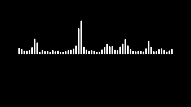 Abstract audio sound visualiser wave spectrum animation on black background, Abstract white audio spectrum wave animation, sound frequency visualizer, music waveform equalizer, 4k loop animation.