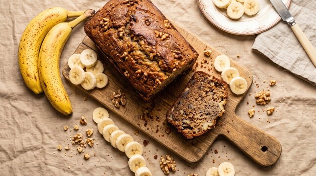 Delicious banana bread with fresh bananas and walnuts a homemade fruits dessert recipe