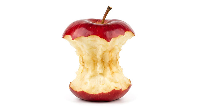 Red apple core with stem on white background fruit