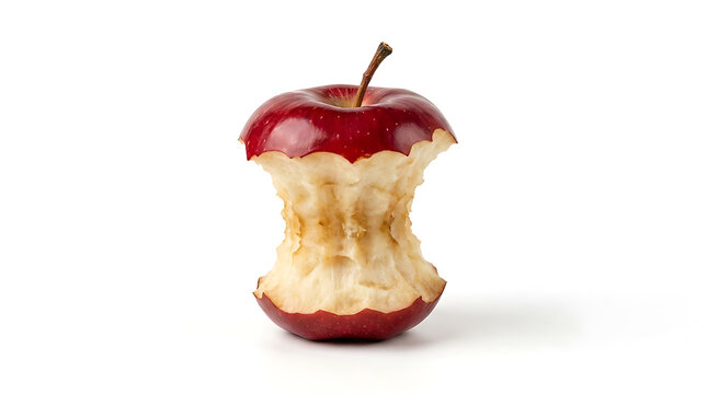 Red apple core with stem on white background fruit 1