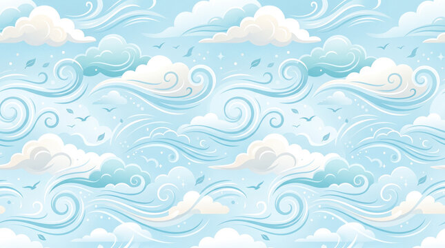 cloud shapes and fresh air wind gusts forming a clean atmosphere seamless pattern layout for environmental meteorology website backgrounds and respiratory health brochures