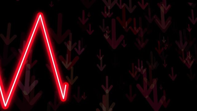 Neon red downwards trend line graph animation.