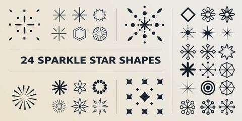 sparkle star shapes in minimalist black and white vector style geometric icon pattern design symbol astronomy celestial decoration graphic element © Mitali