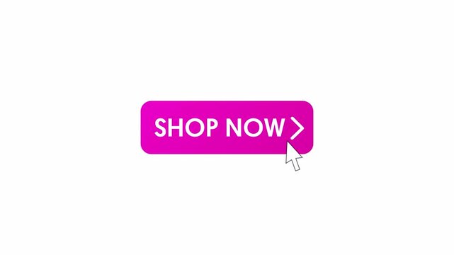 Shop now button sign animation on transparent background, shop now button with mouse click cursor animated.