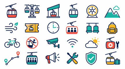 Colorful flat icons for travel and technology themes. © Santi