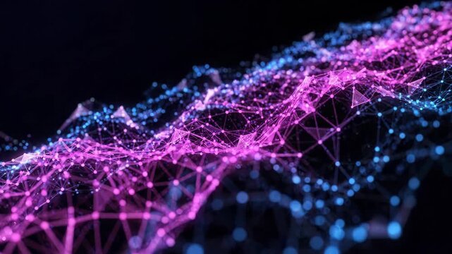 Abstract digital network connection with glowing nodes and lines in blue and pink